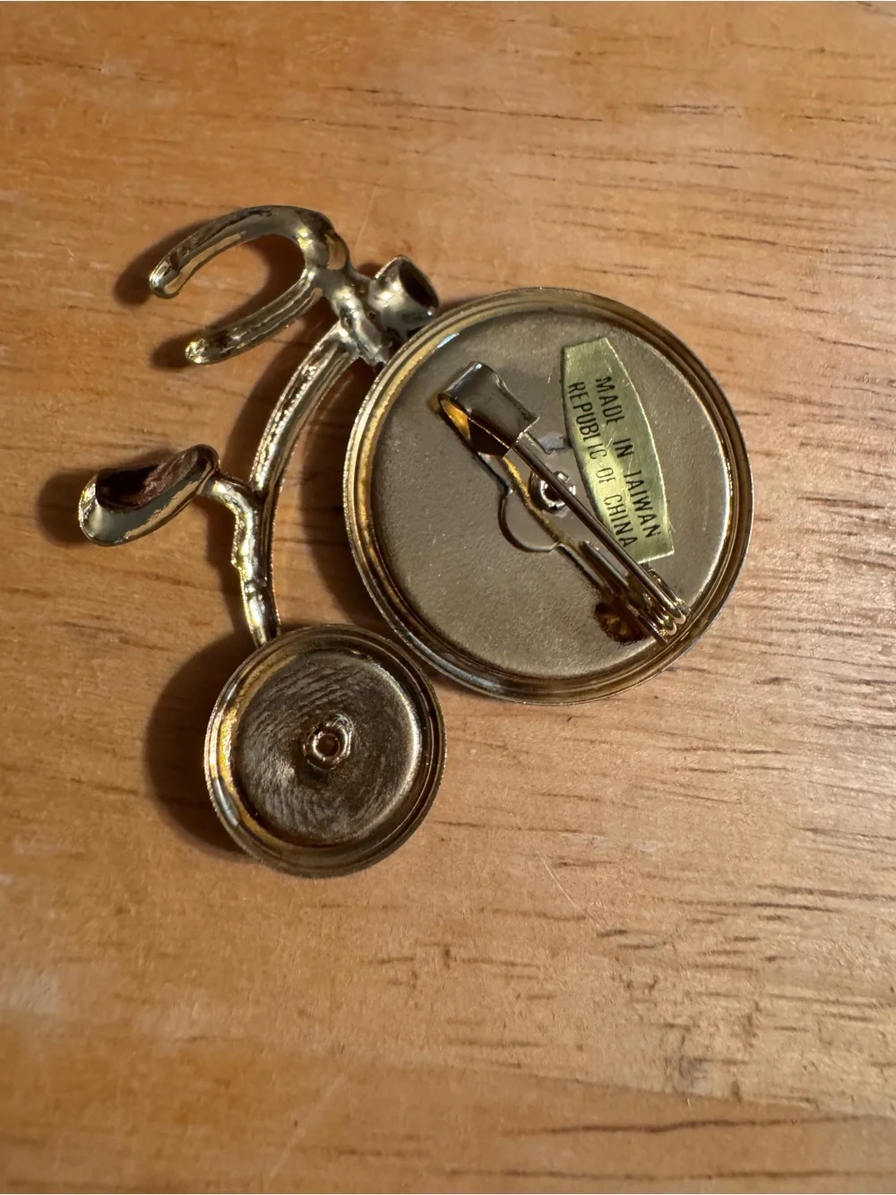 Brush Gold Tone Enameled Tricycle Brooch Pin
